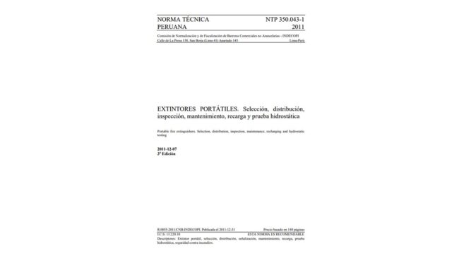 EXTINTORES PORTÁTILES. Selección, distribución, inspección, mantenimiento, recarga y prueba hidrostática